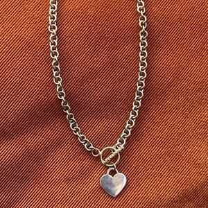 Sterling Silver Heart Charm Toggle Necklace